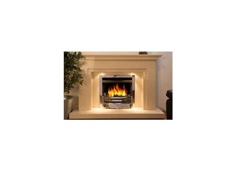 Winlok Bianca beige marble fireplace with lights