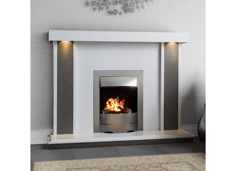 AVELINO MARBLE FIREPLACE WITH LED DOWNLIGHTS