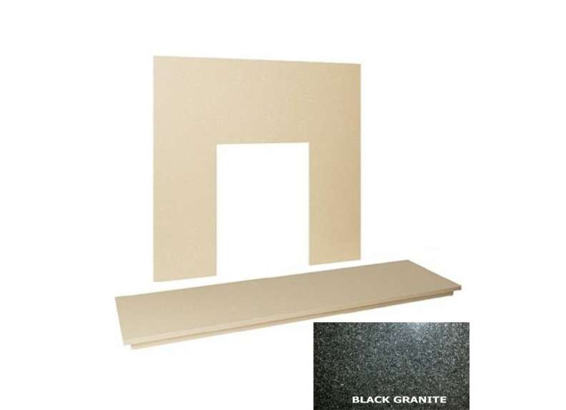 48″ Polished Black granite hearth & back panel set 