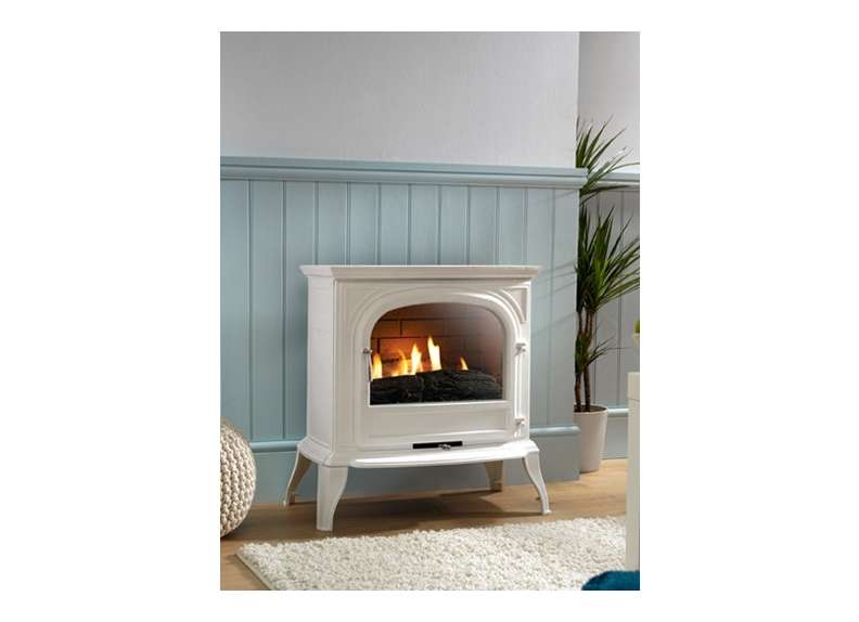 Rosall flueless gas stove in white (clear glass)