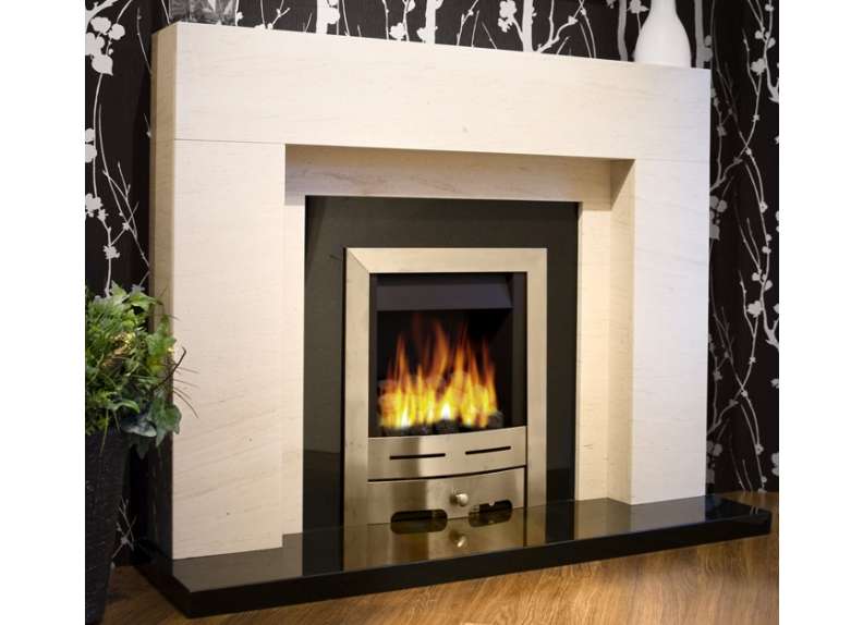 Lister limestone & granite  fireplace with lights