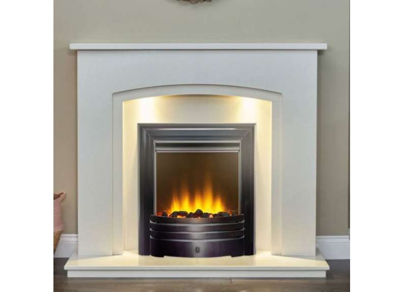 AURORA VALENCIA MARBLE FIREPLACE WITH LED DOWNLIGHTS