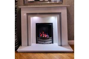 KORR WHITE / GREY MARBLE FIREPLACE WITH LED DOWNLIGHTS
