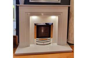 OMIRELL WHITE MARBLE FIREPLACE WITH LED DOWNLIGHTS