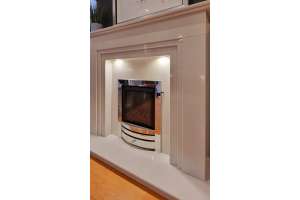 OMIRELL WHITE MARBLE FIREPLACE WITH LED DOWNLIGHTS