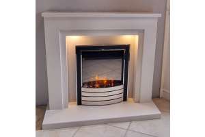 CORTONA WHITE MARBLE FIREPLACE WITH DOWNLIGHTS