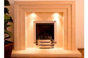 3 Step limestone  fireplace with lights