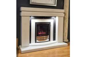 Delrosso White Marble fireplace with lights