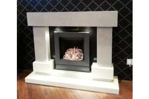 Diablo Bering Grey & white marble fireplace with lights