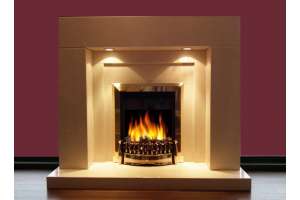 Small Lister limestone fireplace with lights