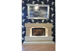 Majestic HE Travertine glass front fire suite