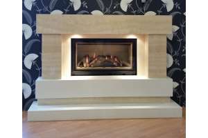 Majestic HE Travertine glass front fire suite