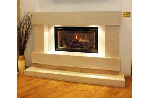 Majestic HE limestone glass front fire suite