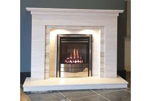 Manhattan limestone & travertine fireplace