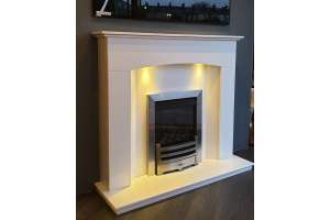 Oregon Marble fireplace with downlights