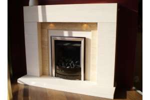 Lister Limestone & Travertine fireplace with lights