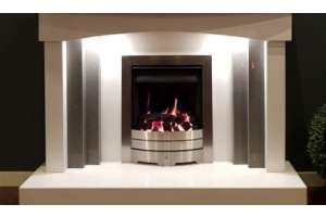 Plateau fireplace in white & quartz grey marble