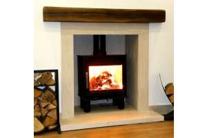 The Wren fireplace with wood look beam & chamber