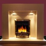 Small Lister limestone fireplace with lights