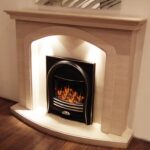 Mirage limestone fireplace with lights