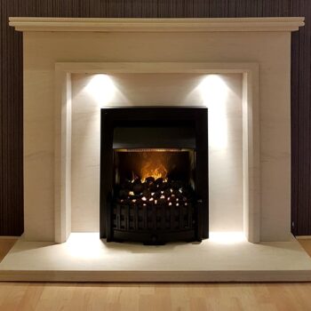 Kibble limestone fireplace with lights