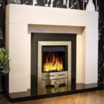 Lister limestone & granite fireplace with lights