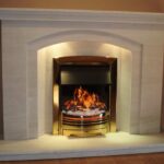 Dovetail Arch Limestone fireplace with lights