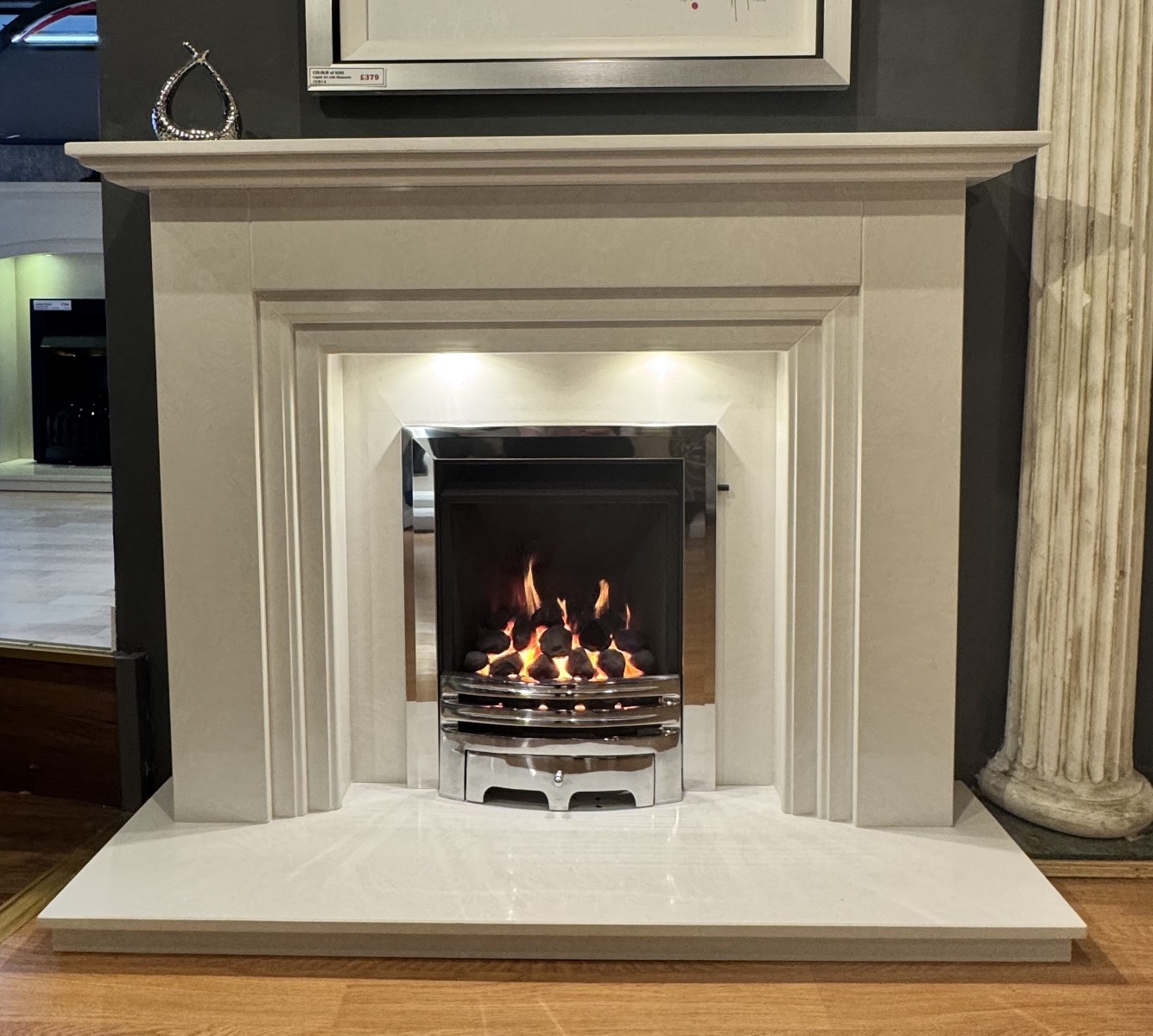 GLENDALE MARBLE FIREPLACE WITH LED DOWNLIGHTS
