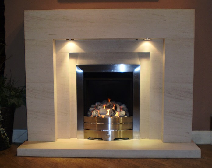 Lister limestone  fireplace with lights