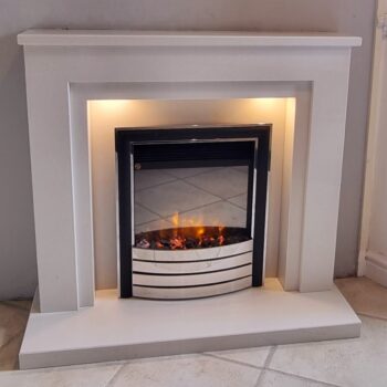 CORTONA WHITE MARBLE FIREPLACE WITH DOWNLIGHTS