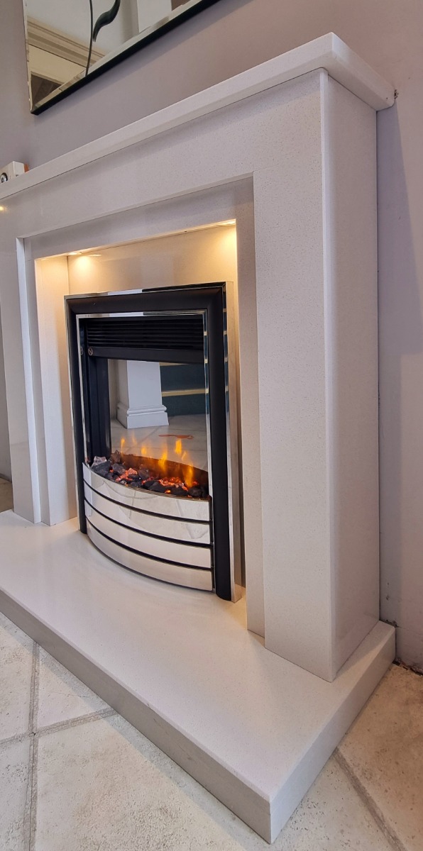 CORTONA WHITE MARBLE FIREPLACE WITH DOWNLIGHTS