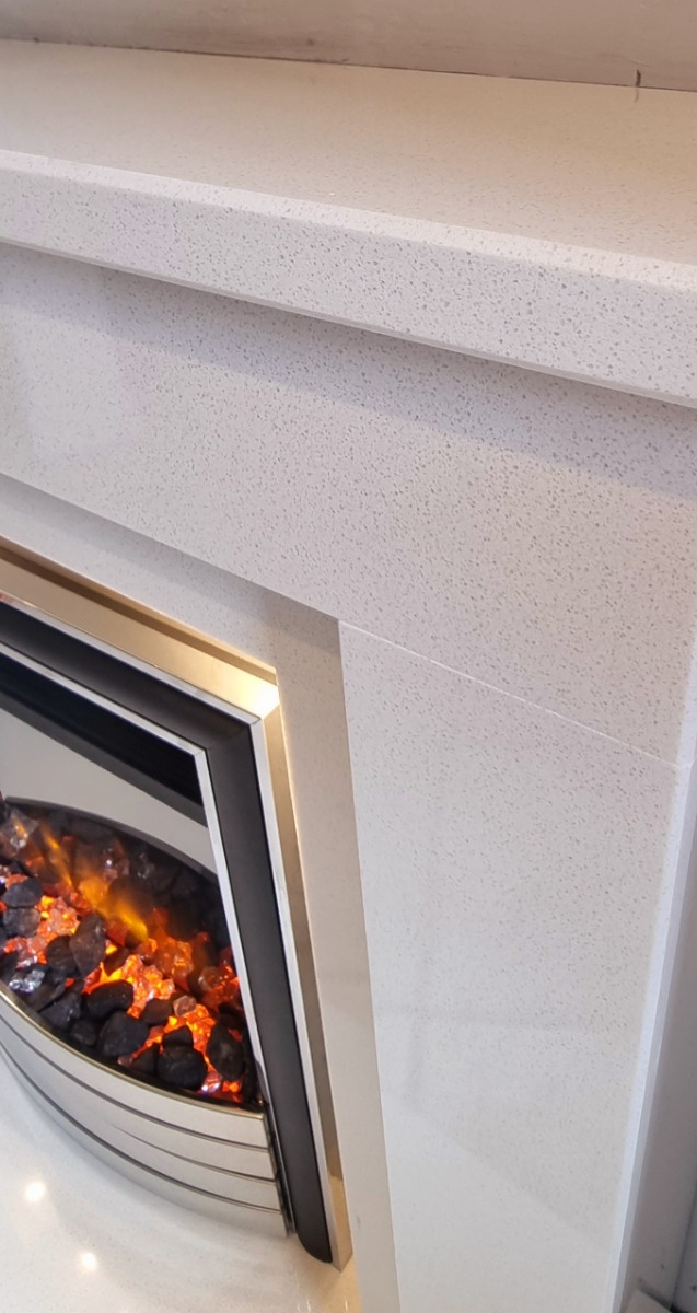 CORTONA WHITE MARBLE FIREPLACE WITH DOWNLIGHTS