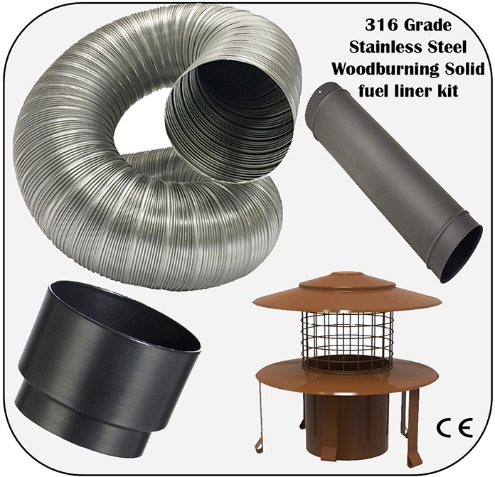 316 Grade Stainless Steel Woodburning flue kit - 125mm