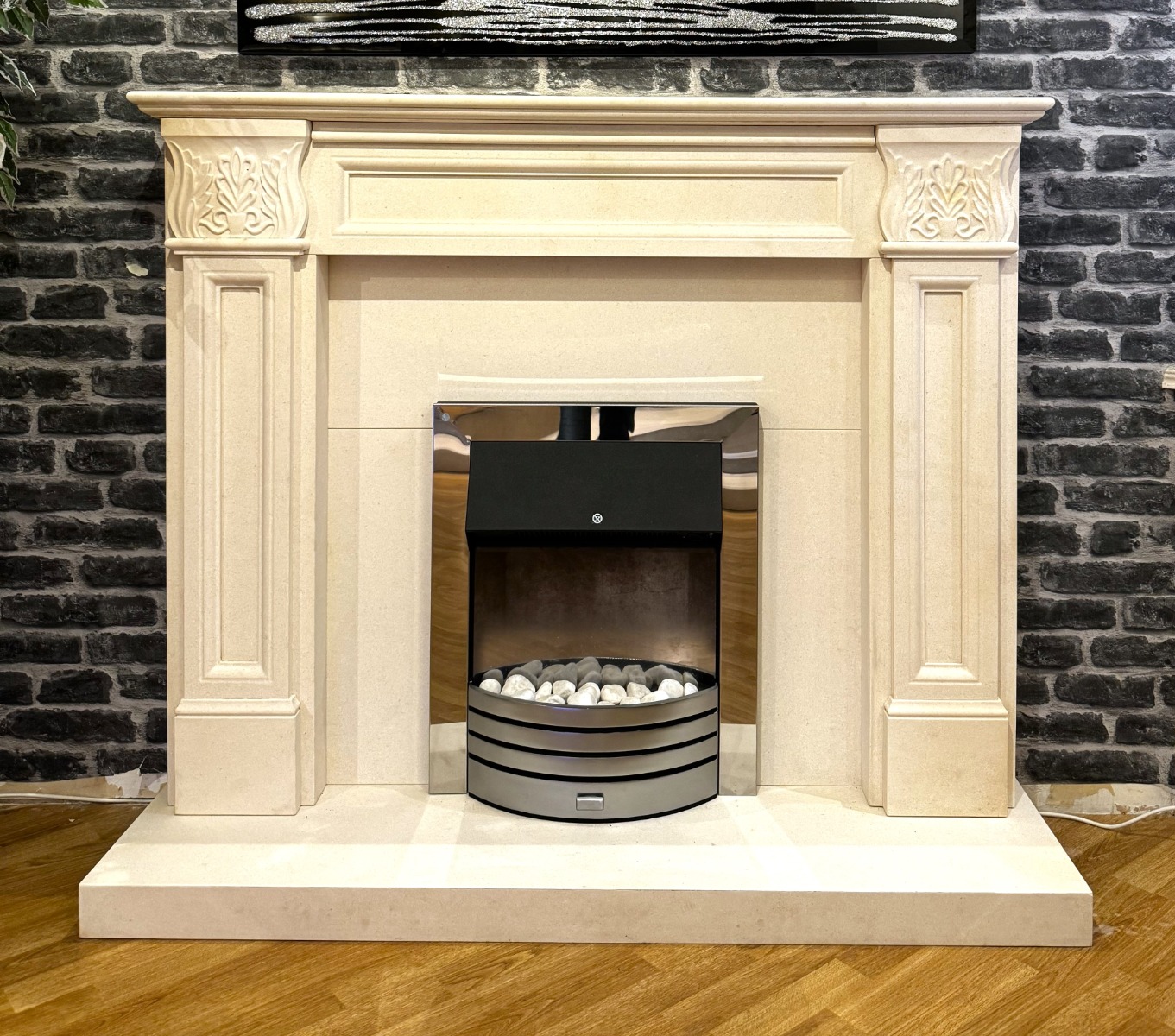 Acanthus white limestone fireplace