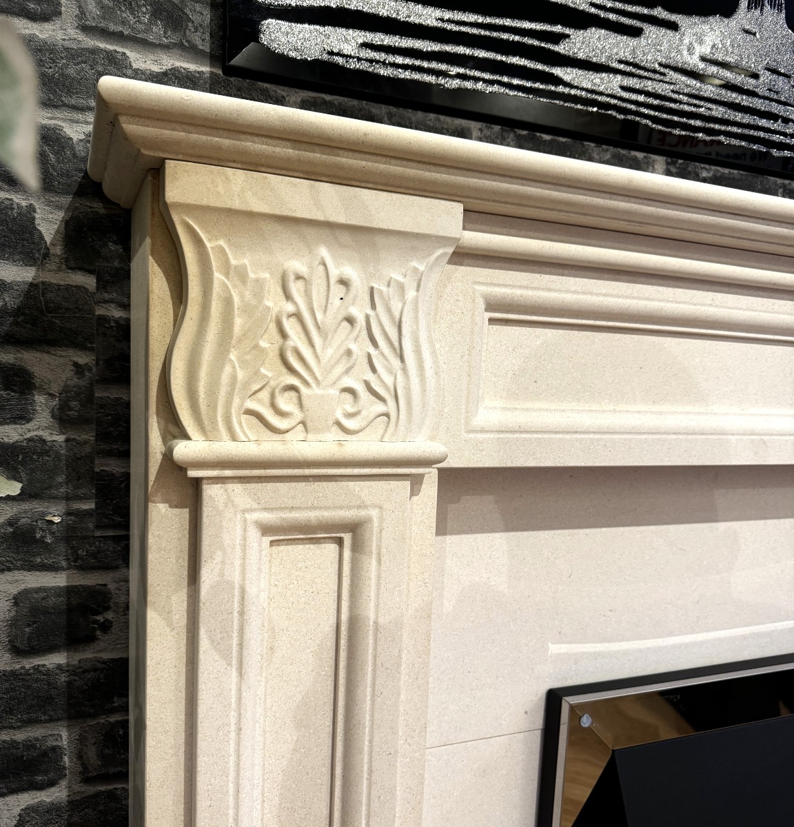 Acanthus white limestone fireplace