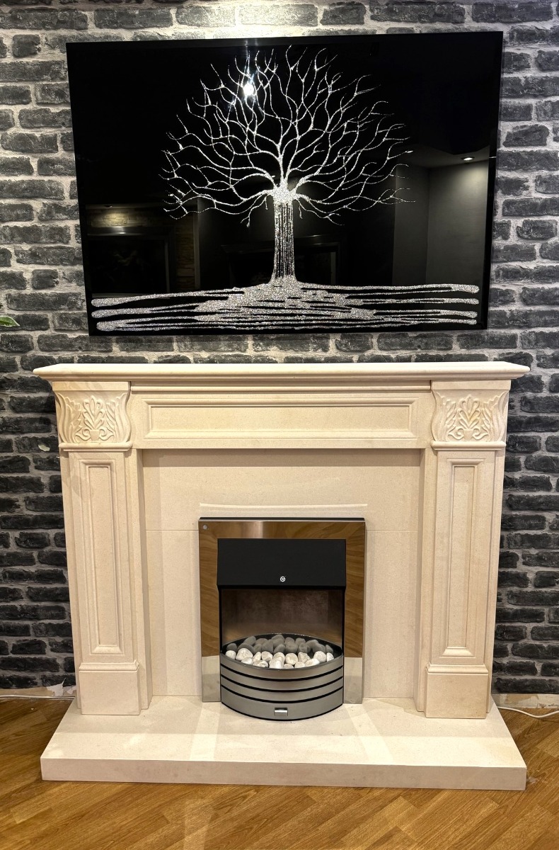 Acanthus white limestone fireplace