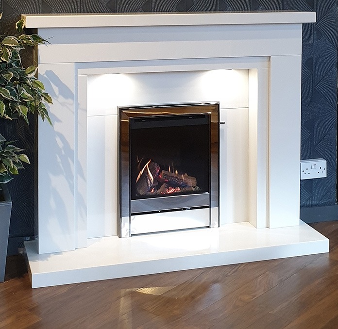 Aprica white marble fireplace