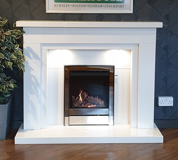 Aprica white marble fireplace