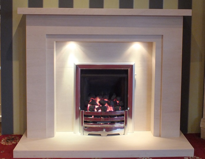 Aprica 54" Limestone fireplace with lights