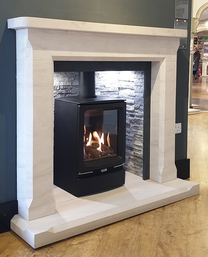 Balboa Limestone Fireplace with chamber