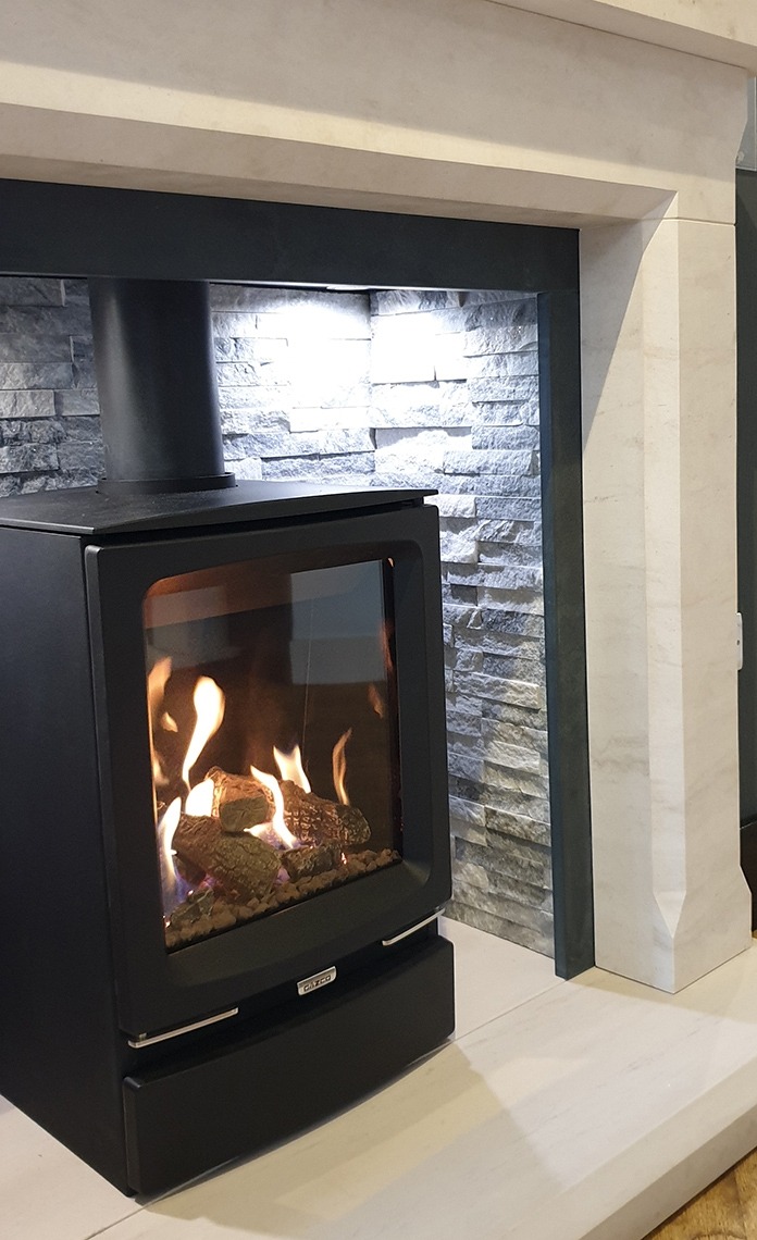 Balboa Limestone Fireplace with chamber