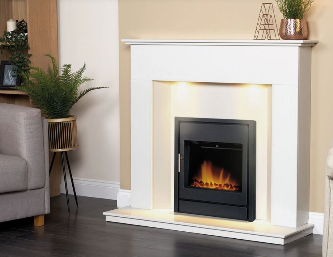 AURORA COLUMBUS MARBLE FIREPLACE WITH LED DOWNLIGHTS