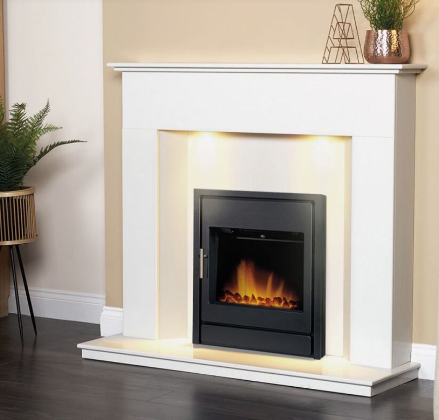 AURORA COLUMBUS MARBLE FIREPLACE WITH LED DOWNLIGHTS