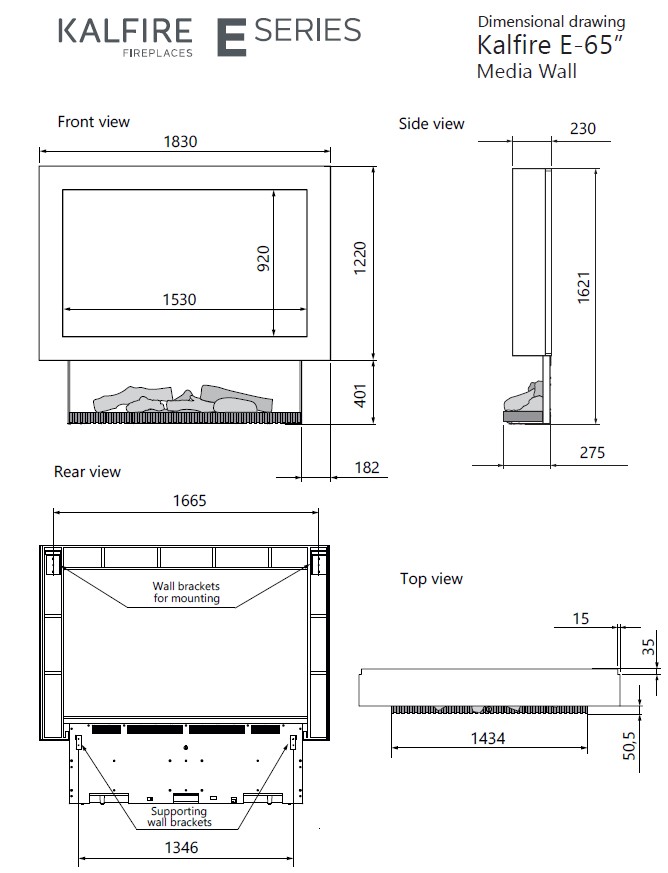 KalFire E-65 LED electric media wall fire