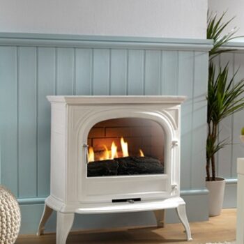 Rosall flueless gas stove in white (clear glass)