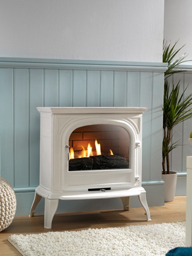 Rosall flueless gas stove in white (clear glass)