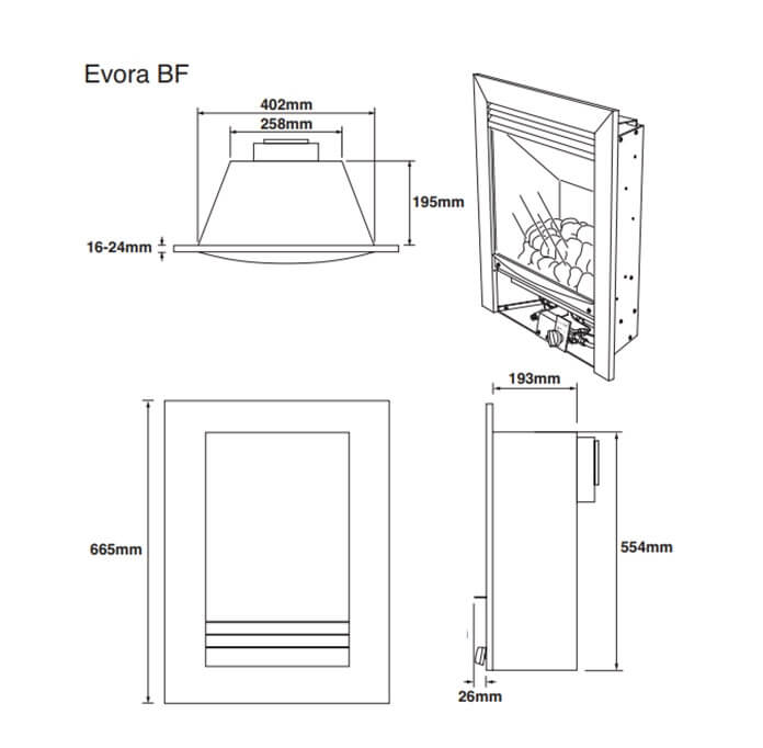 Legend Evora balance flue hole in wall gas fire