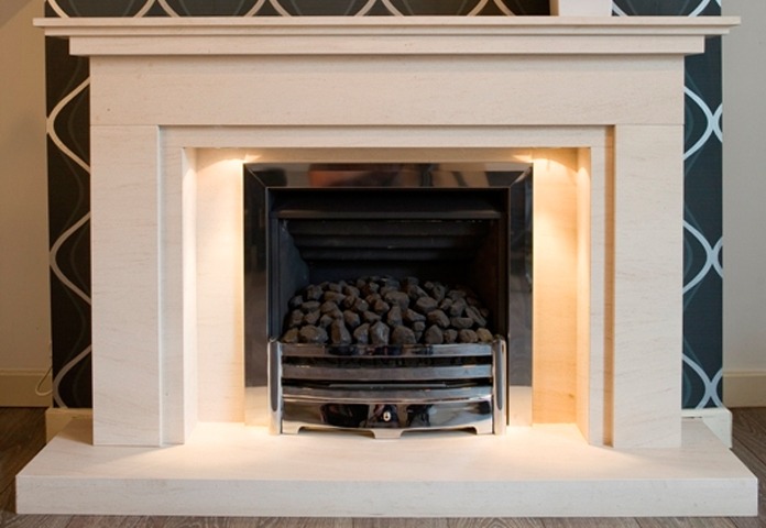 Winlok limestone  fireplace with lights