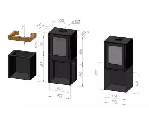 Qudos Haarlem stove with steel pedestal & wood spacer