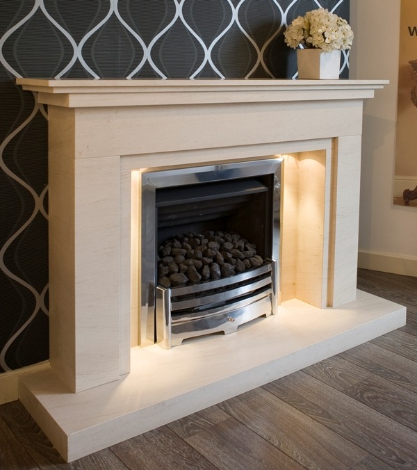Winlok limestone  fireplace with lights